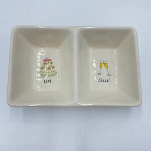 Rae Dunn Wedding Theme "Love and Cheers" Divided Dish Trinket Tray Jewelry